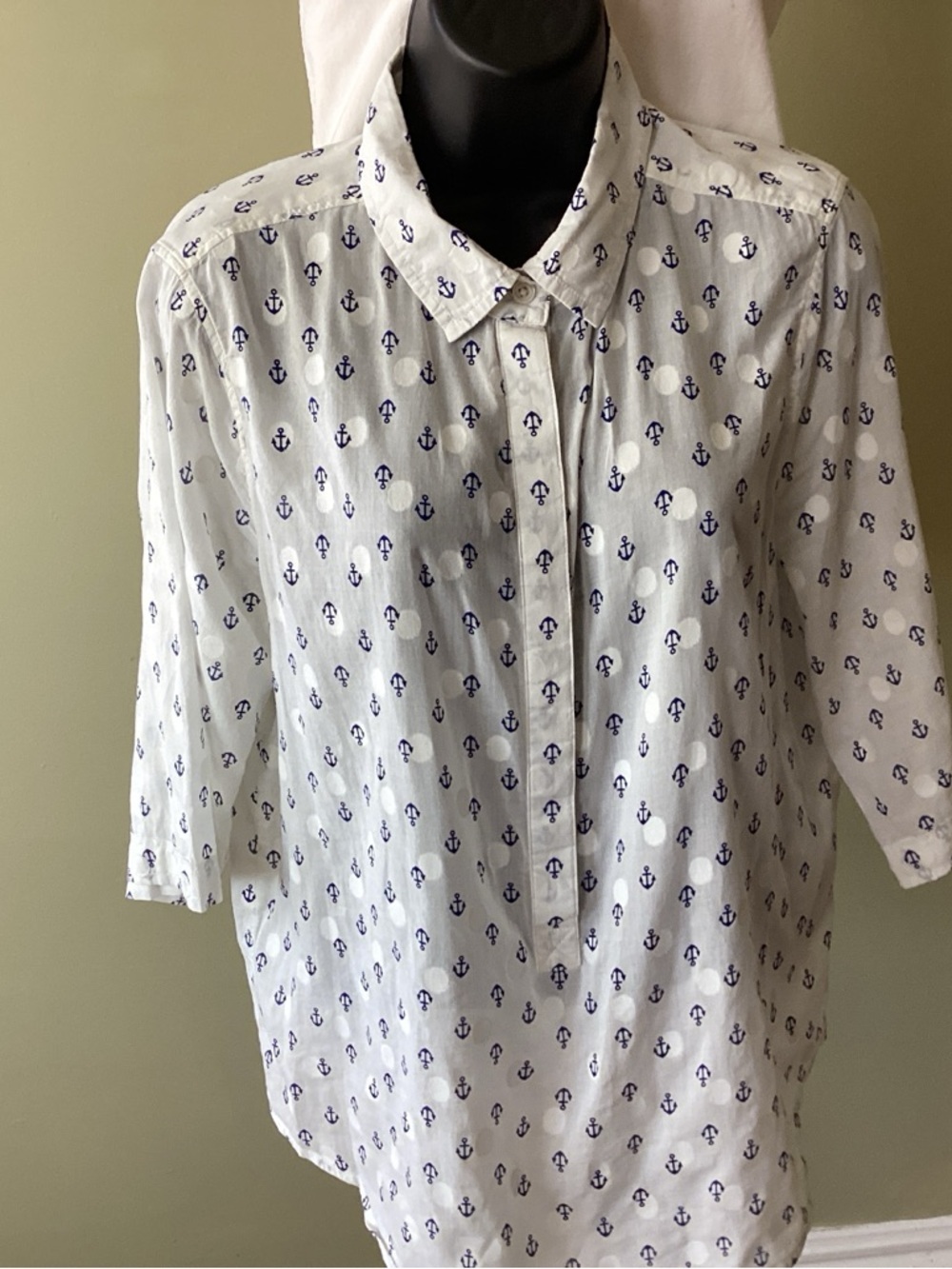 J. Crew White Shirt with Navy Anchor Print